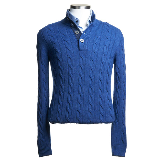 Gran Sasso Wool & Cashmere Ribbed Cable Knit Sweater in Blue