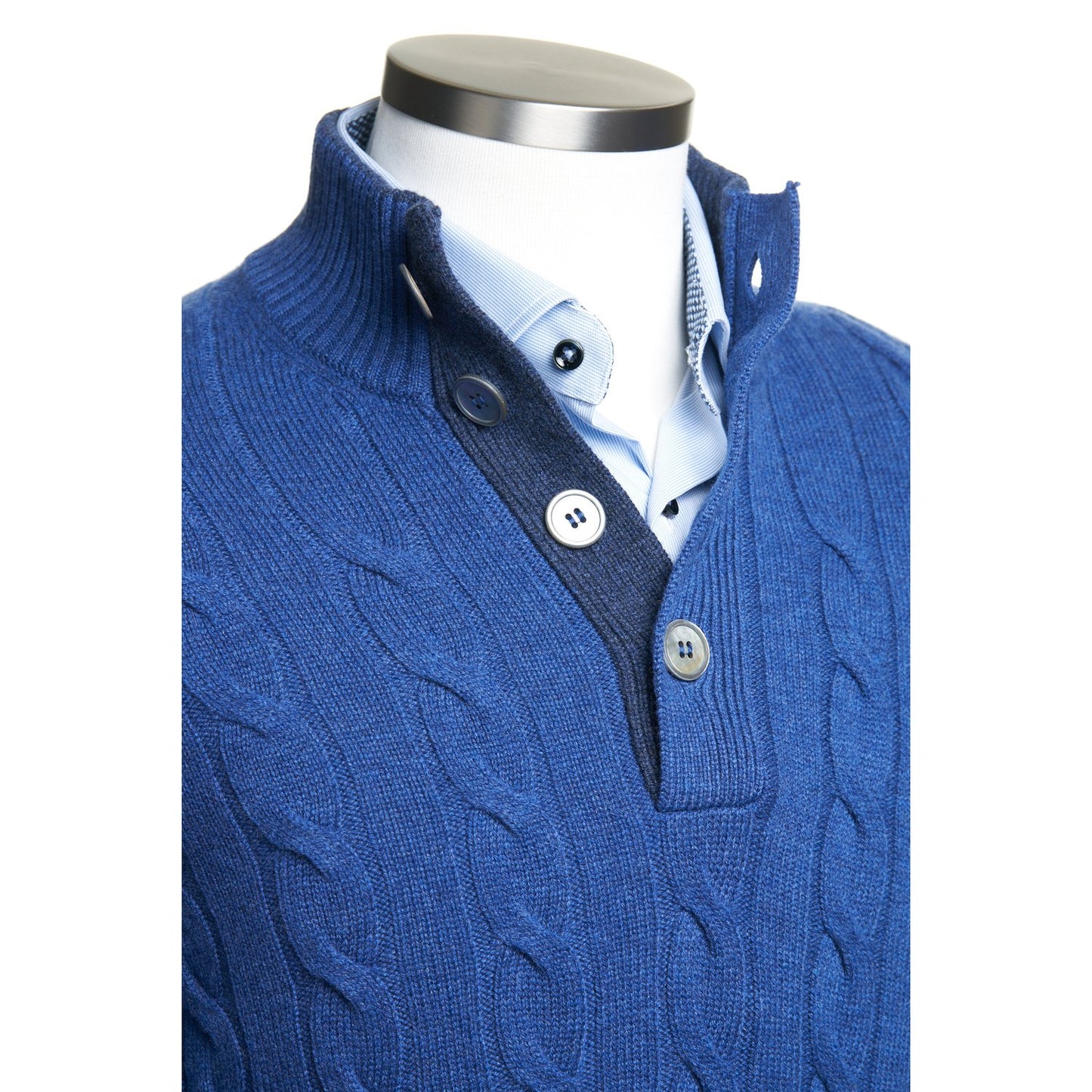Gran Sasso Wool & Cashmere Ribbed Cable Knit Sweater in Blue