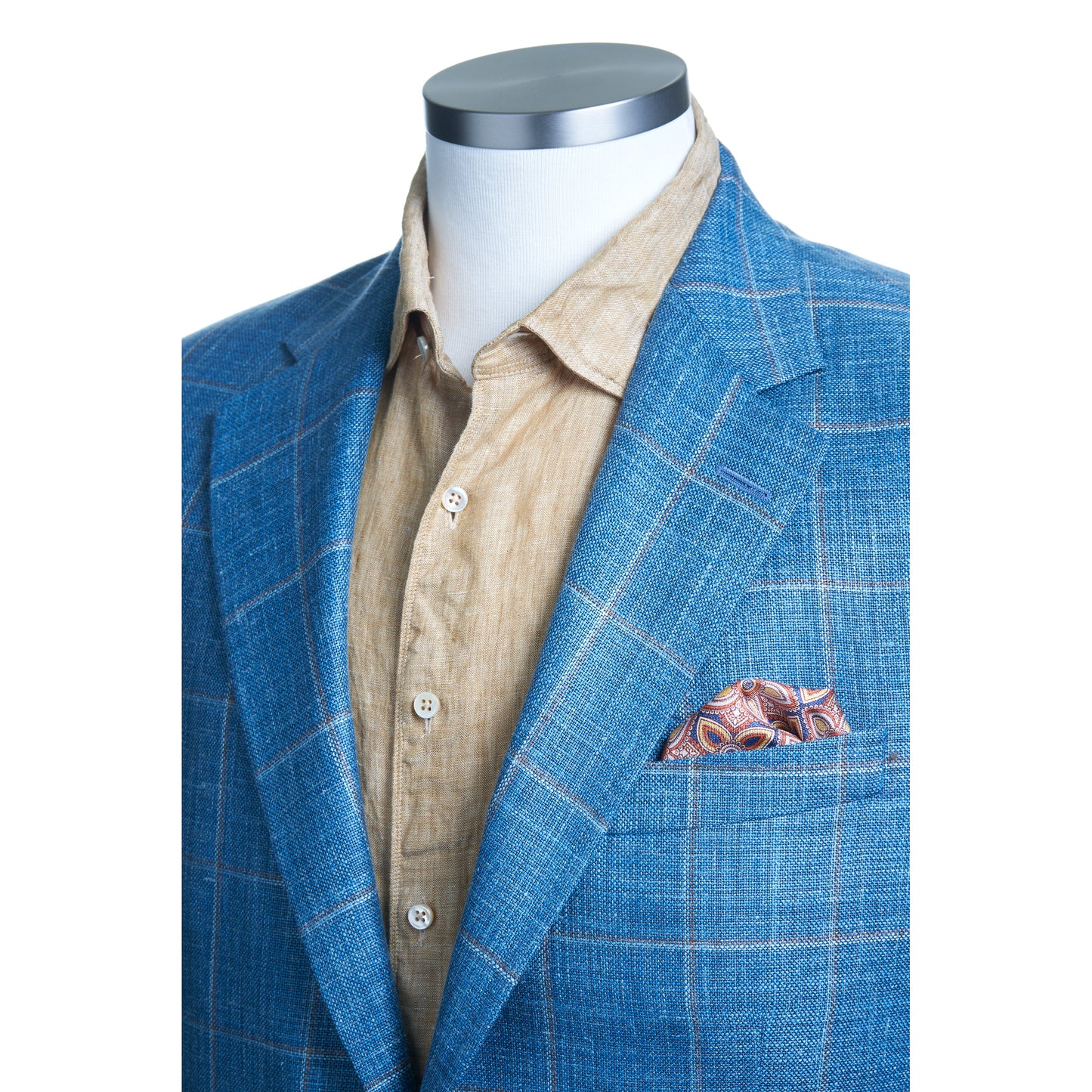 Uomo Sport Coat in 100% Wool with Soft-Shoulder in Teal Windowpane