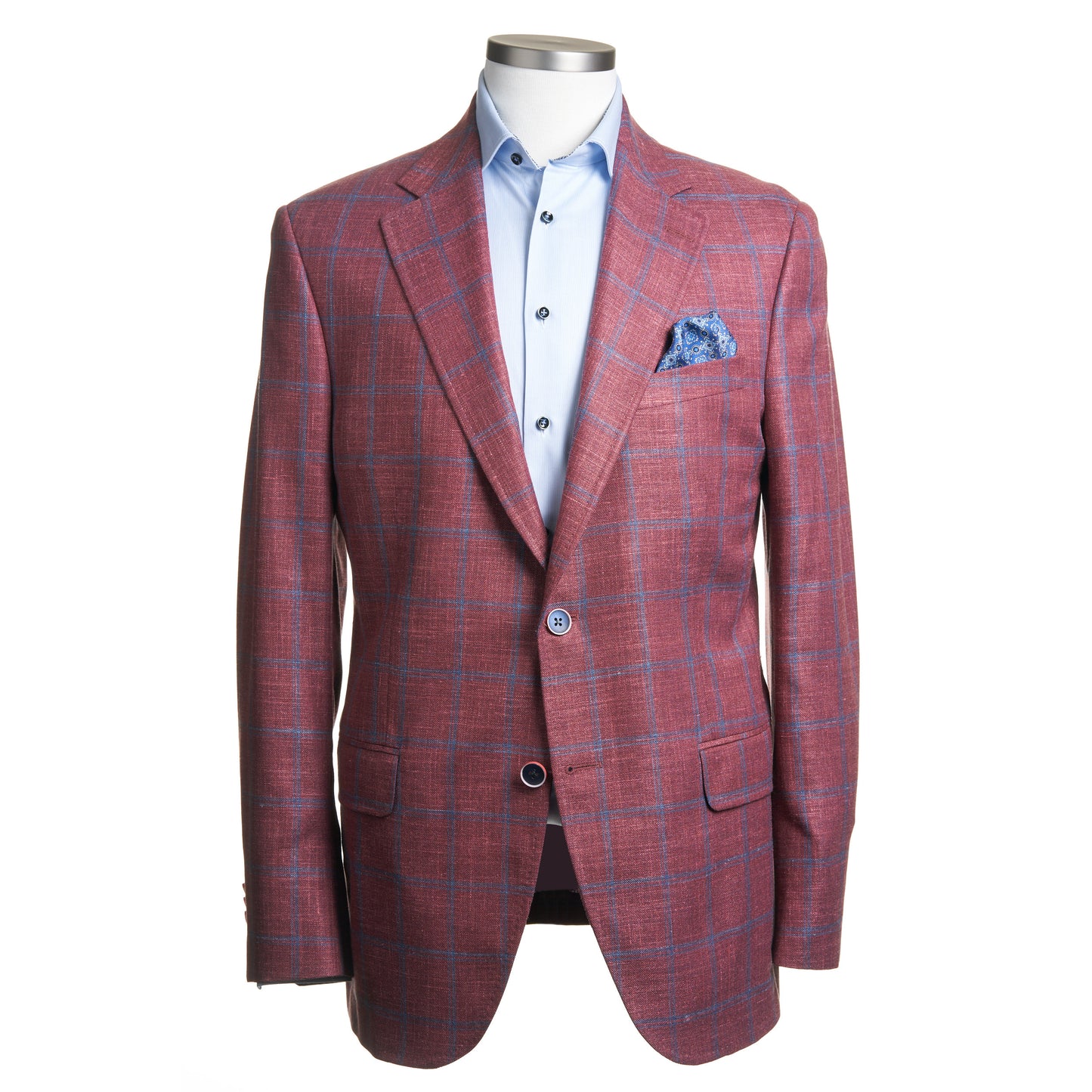 Uomo Sport Coat in Wool, Silk and Linen in Red Windowpane