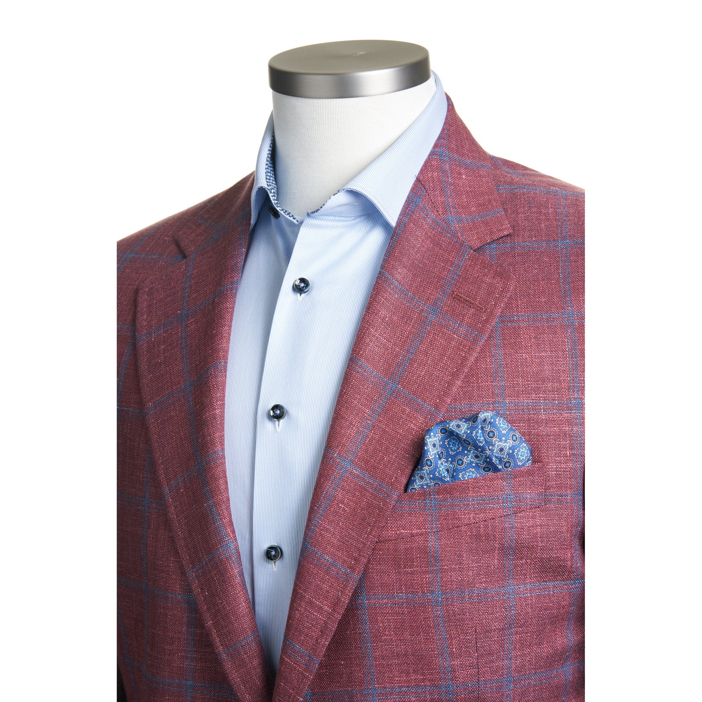 Uomo Sport Coat in Wool, Silk and Linen in Red Windowpane