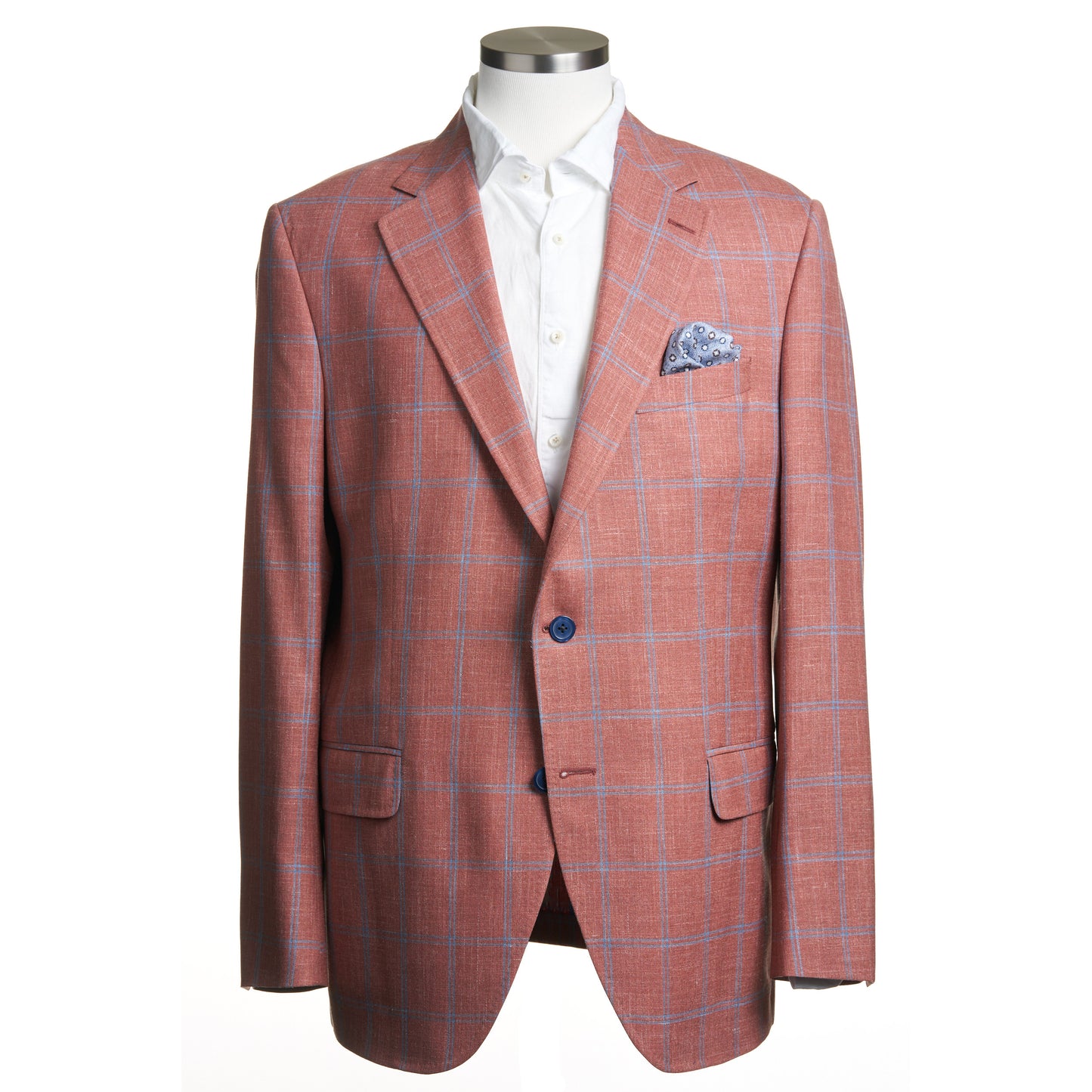 Uomo Sport Coat in Wool, Silk and Linen in Orange Windowpane