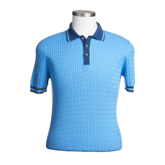 Gran Sasso Cable Knit Polo Shirt in Light Blue