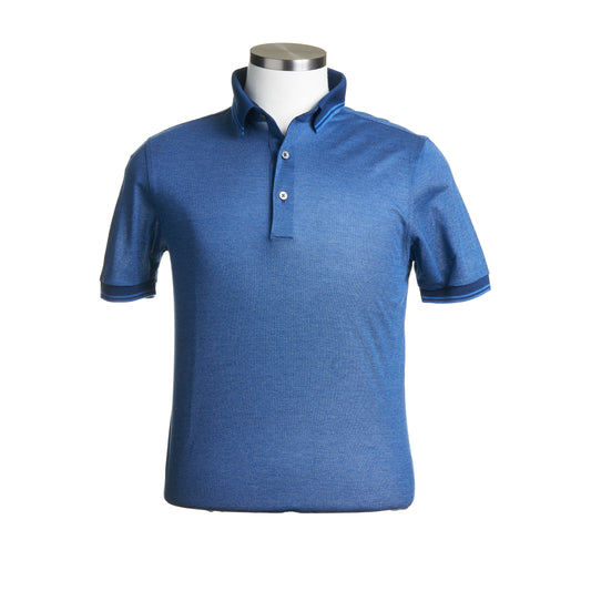 Gran Sasso Oxford Mercerized Cotton Polo in Mid Blue