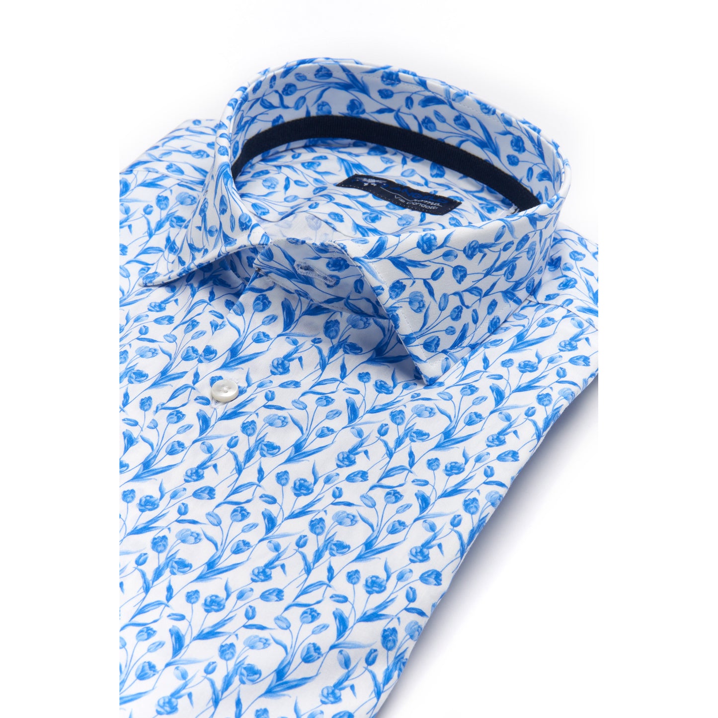 Angelo Popeline Cotton Sport Shirt in Blue Floral Pattern
