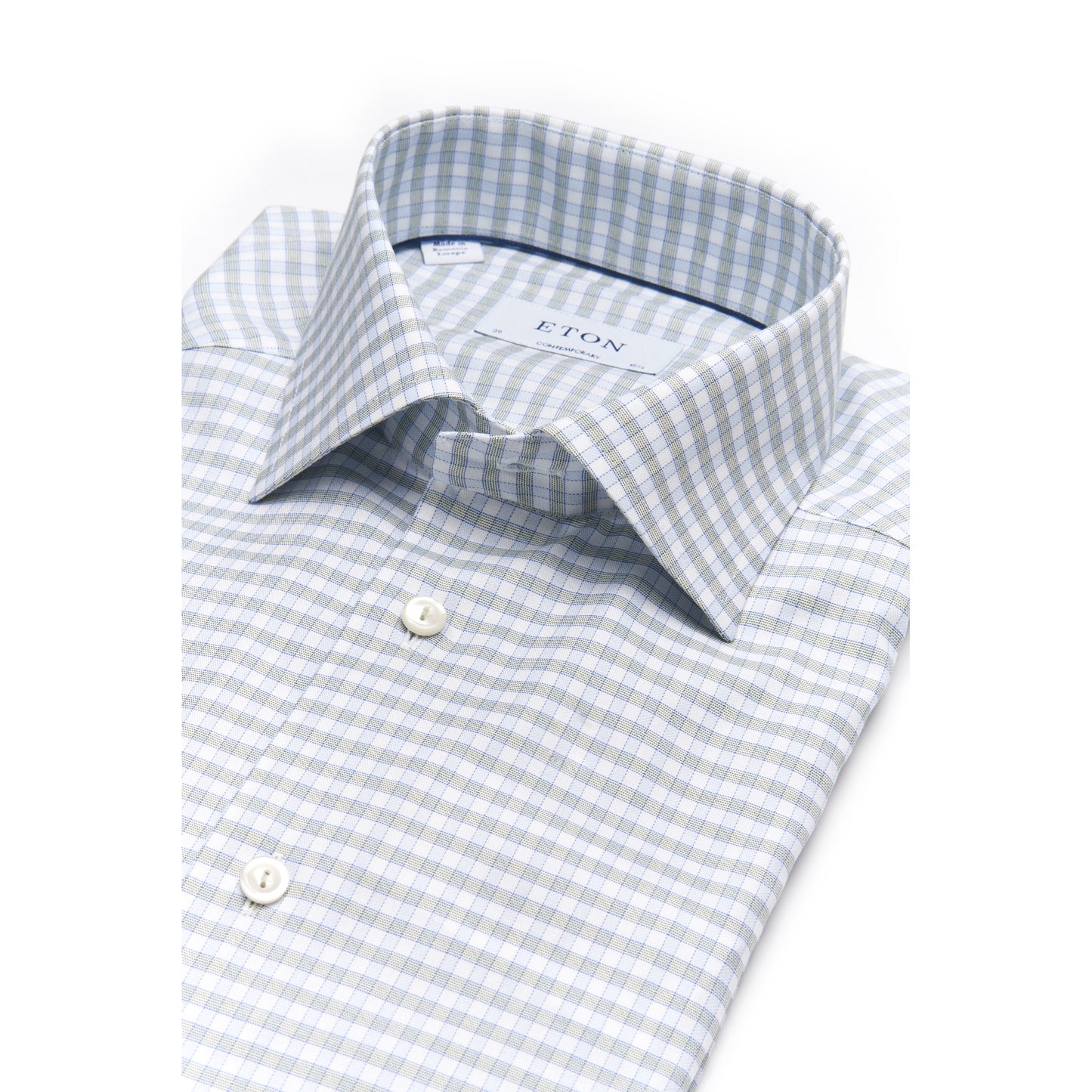 Eton Light Green Checked Signature Twill Sport Shirt