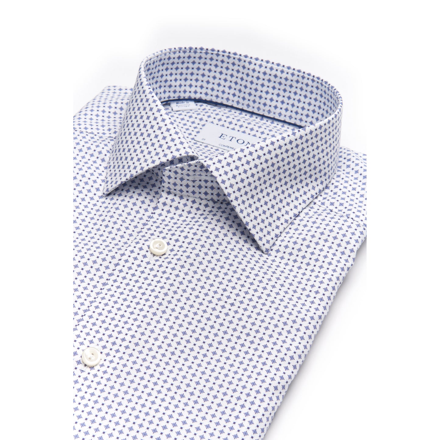 Eton Light Blue Micro Print Signature Poplin Sport Shirt