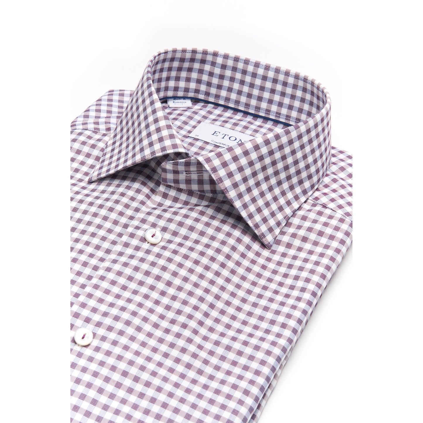 Eton Burgundy Red Check Fine Pique Sport Shirt