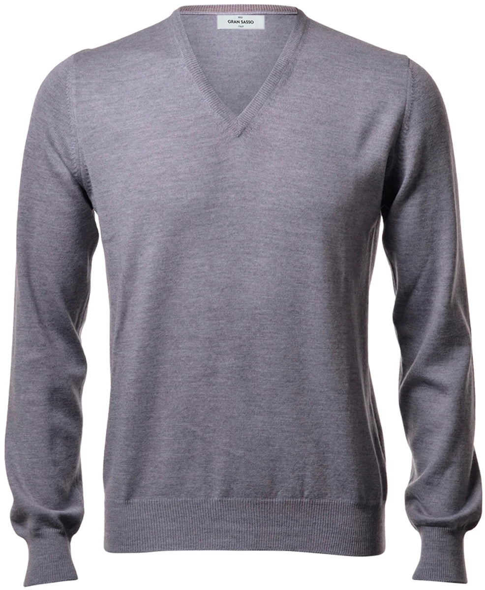 Gran Sasso Extra Fine Merino Wool V-Neck Sweater in Light Gray