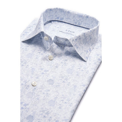 Eton Fine Twill Sport Shirt in White with Light Blue Design