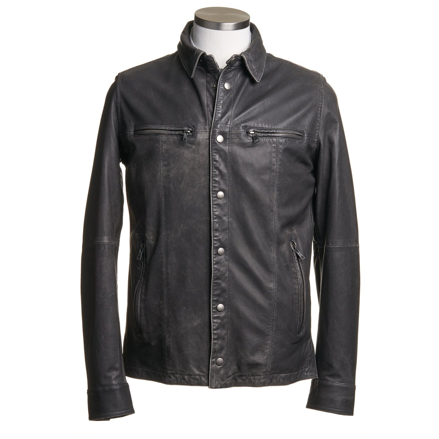 Gimo's Leather Shirt Jacket in Charcoal Gray