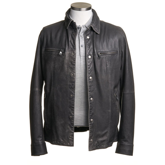 Gimo's Leather Shirt Jacket in Charcoal Gray
