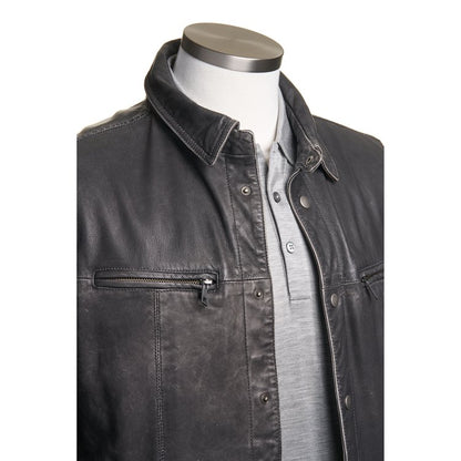 Gimo's Leather Shirt Jacket in Charcoal Gray
