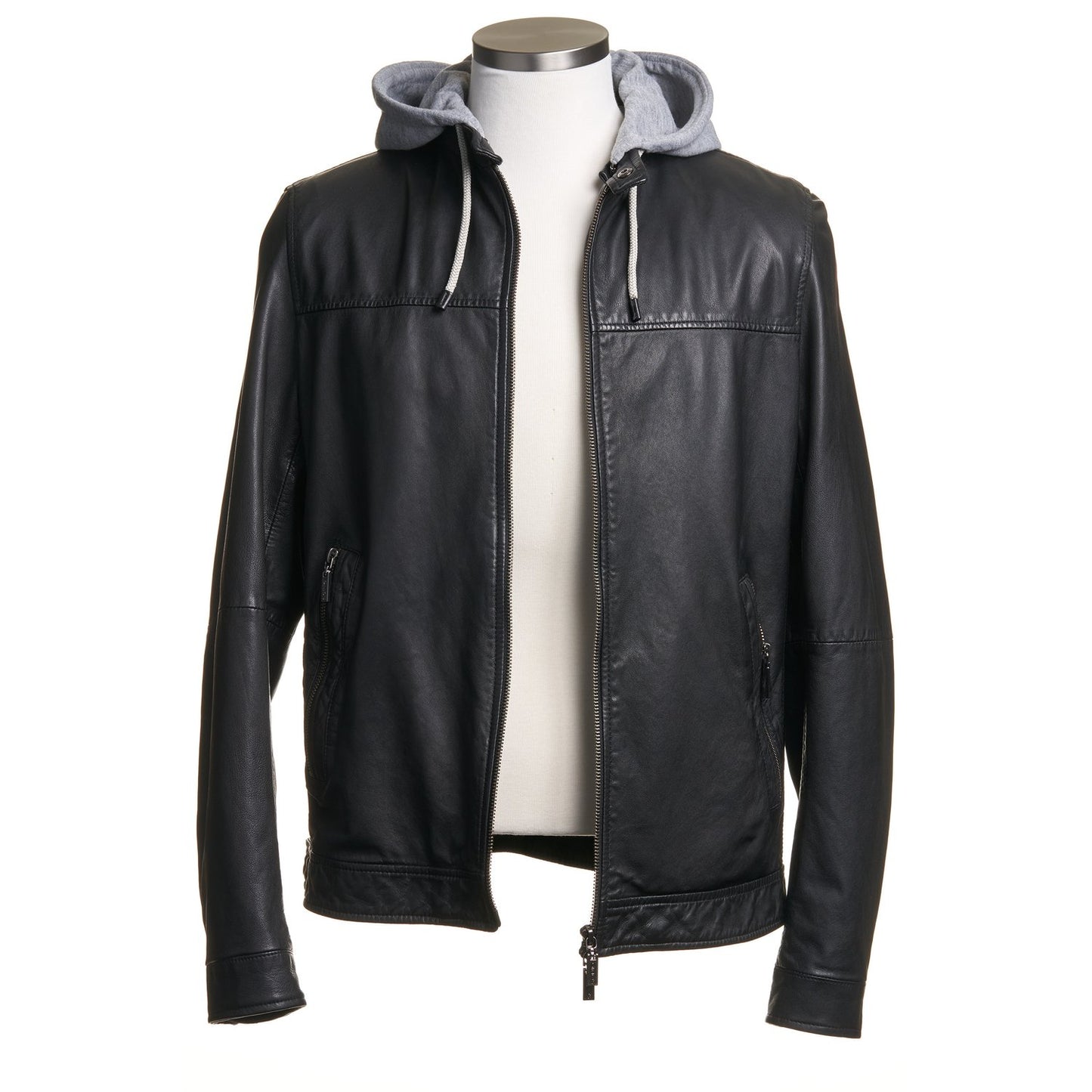 Gimo's Leather Jacket with Removable Hoodie-Black