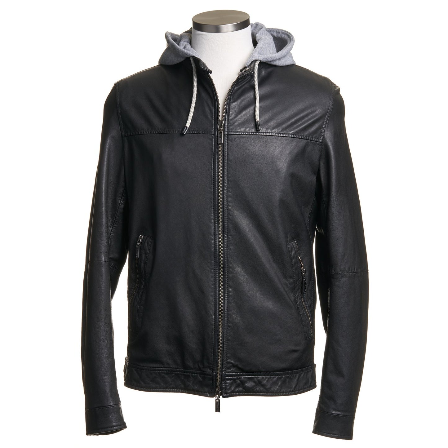 Gimo's Leather Jacket with Removable Hoodie-Black