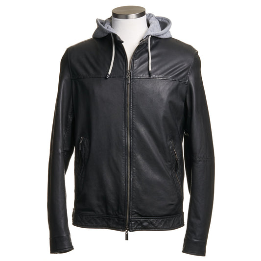 Gimo's Leather Jacket in Black with Removable Hoodie