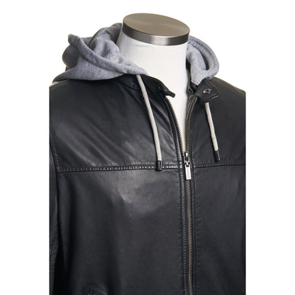 Gimo's Leather Jacket in Black with Removable Hoodie