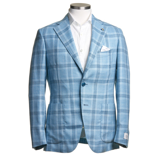 Belvest Jacket-in-the-Box Sport Coat in Light Blue Windowpane Pattern