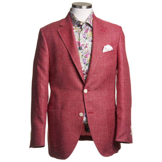 Uomo Wool-Linen Blend, Soft-Shoulder Sport Coat in Solid Red