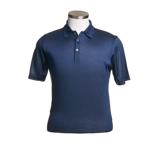 Gran Sasso Silk Polo Shirt in Navy Blue
