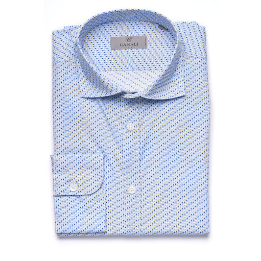 Canali Modern Fit Cotton Sport Shirt in Light Blue with Geometric Pattern