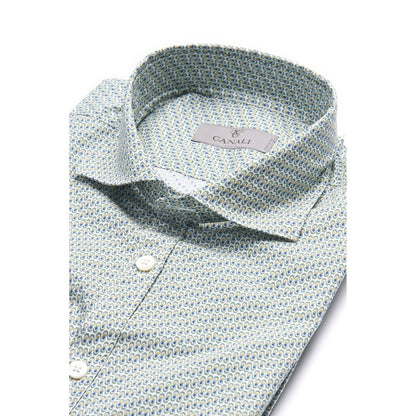 Canali Modern Fit Cotton Sport Shirt in Light Green with Geometric Pattern
