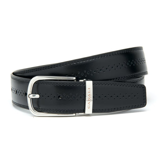 Canali Calfskin Leather Belt in Black with Perforated Design