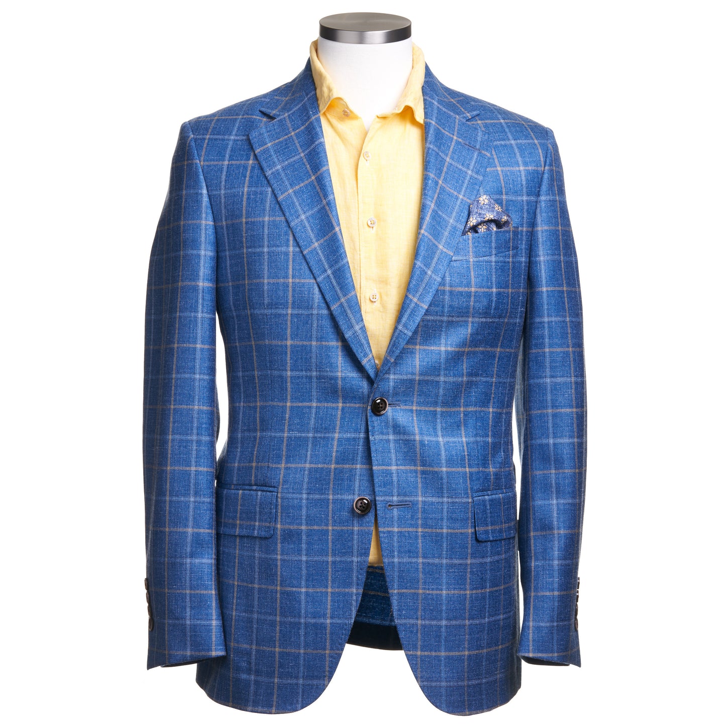 Uomo Sport Coat in 100% Wool with Soft-Shoulder in Blue Windowpane