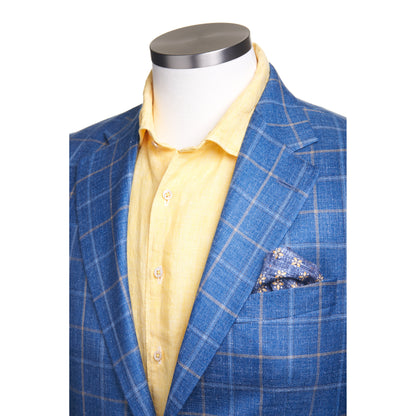 Uomo Sport Coat in 100% Wool with Soft-Shoulder in Blue Windowpane