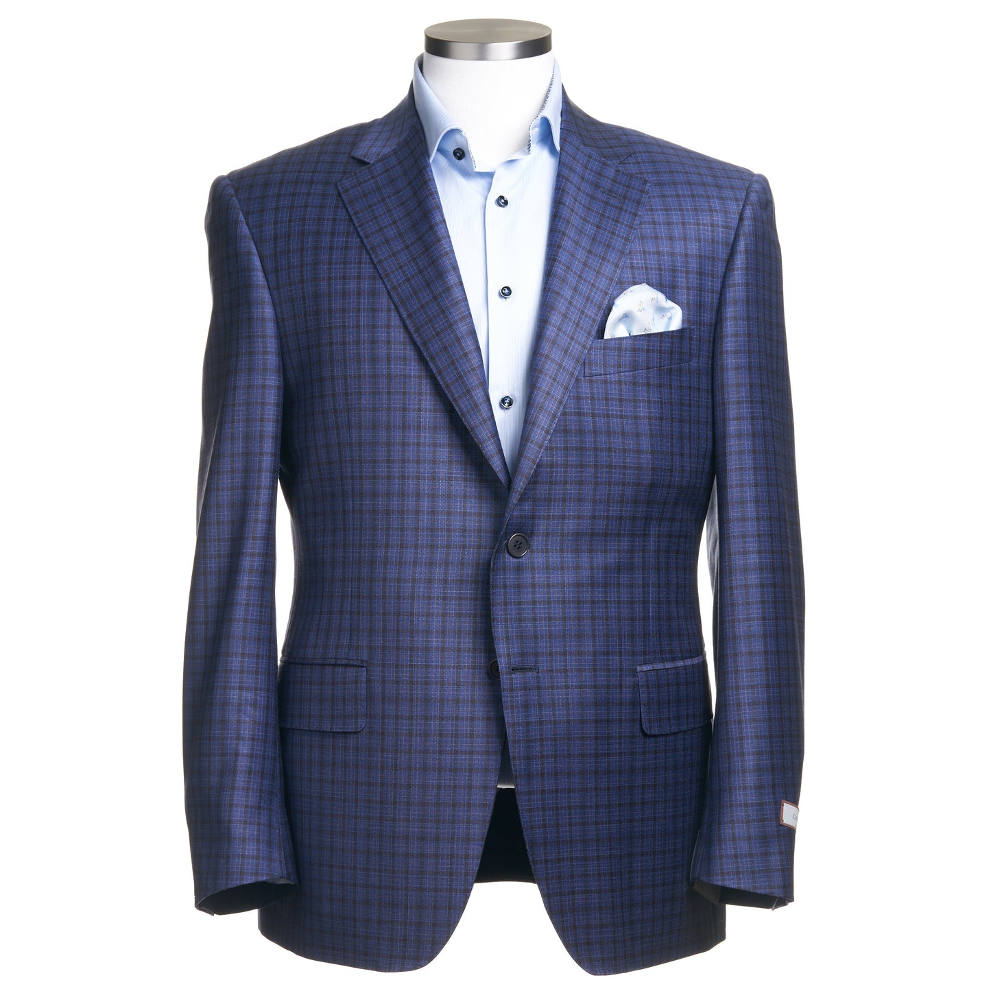 Canali Sport Coat in 100% Wool-Mini Check Blue