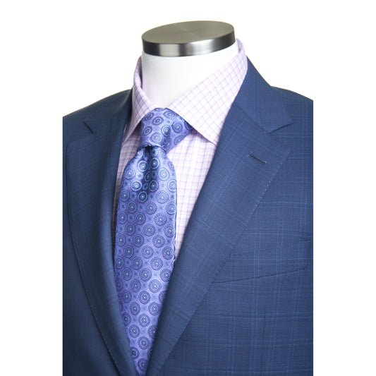 Canali Siena Model Light Wool Suit in Mid Blue Prince of Wales Pattern