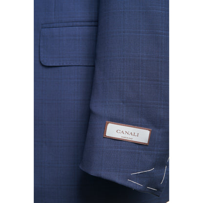 Canali Siena Model Light Wool Suit in Mid Blue Prince of Wales Pattern
