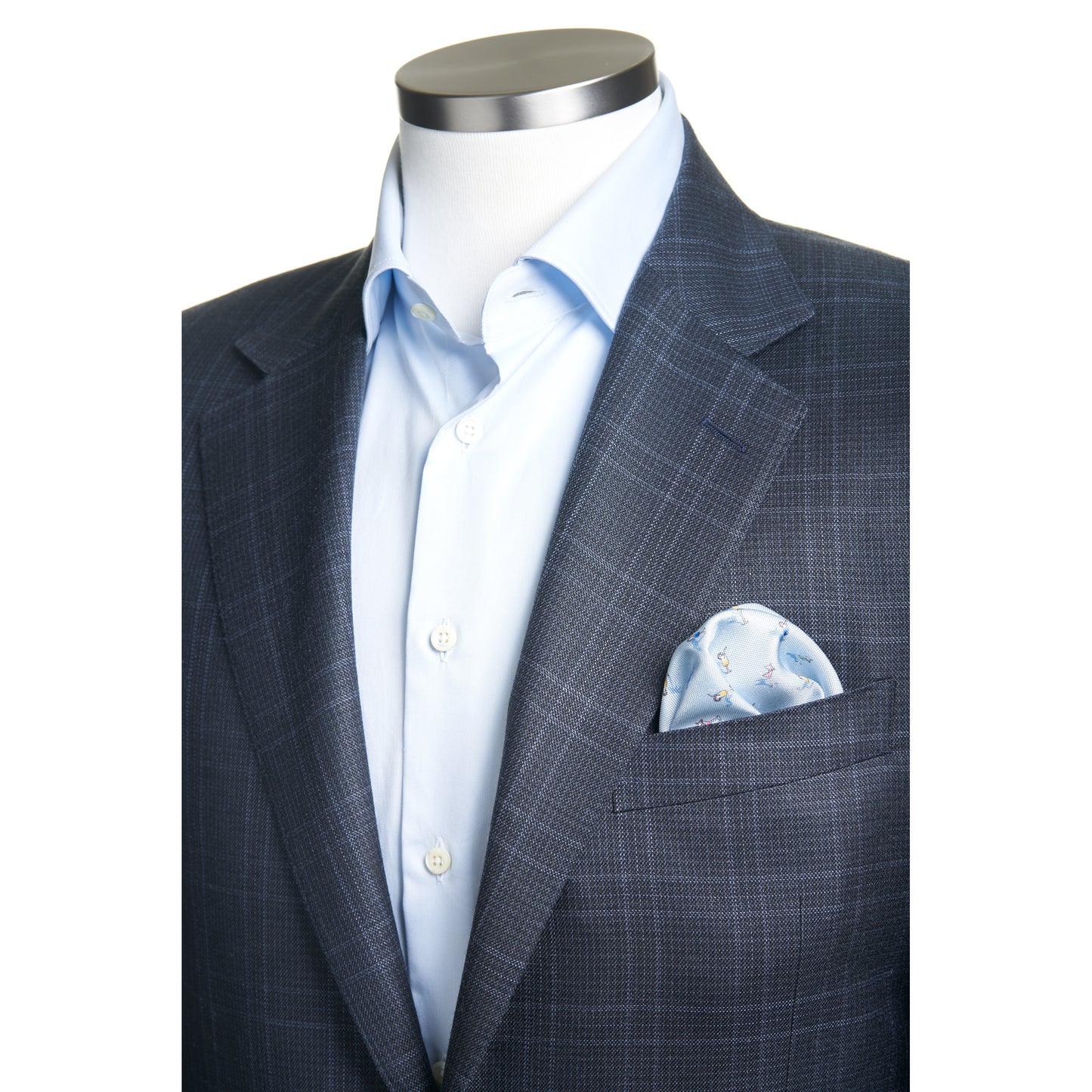 Canali Siena Model Wool Silk Sport Coat in Blue Grey Windowpane