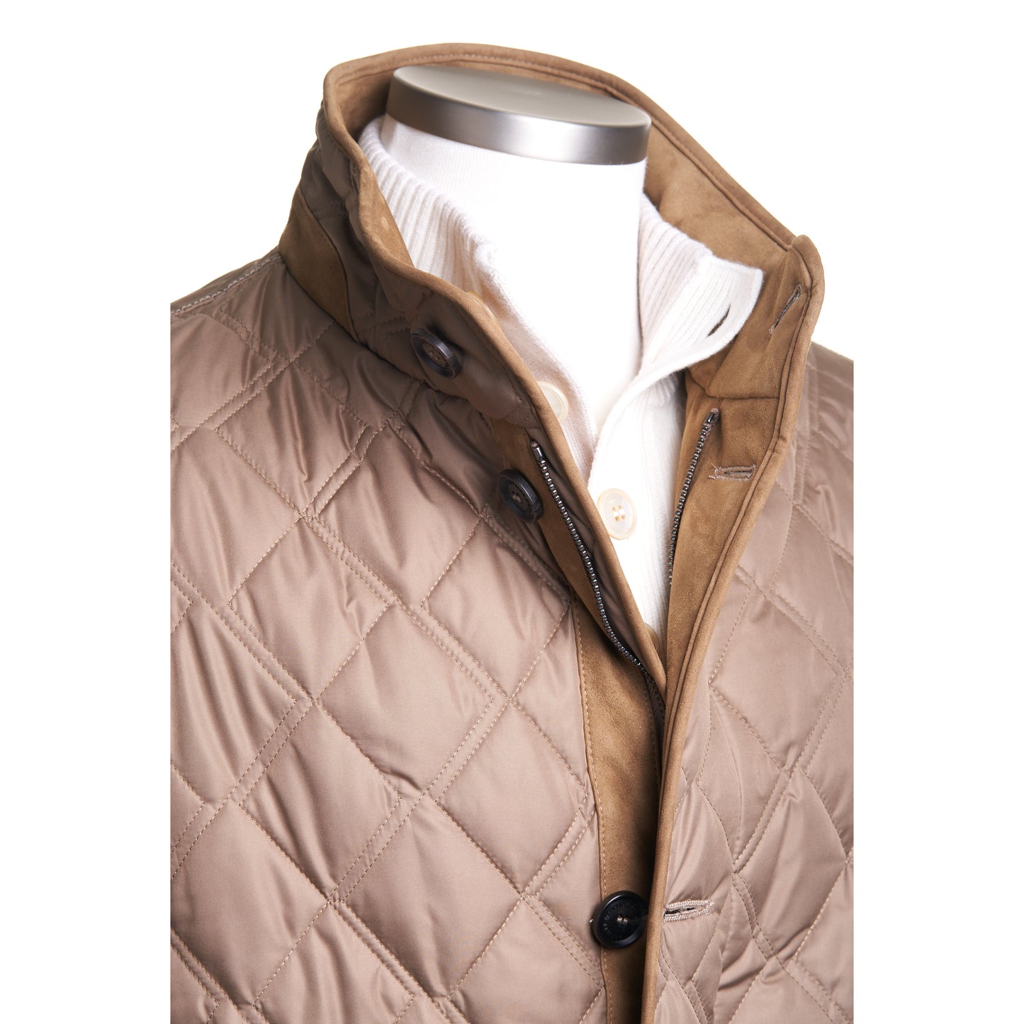 Waterville Nylon Diamond Quilt Car Coat in Light Mocha