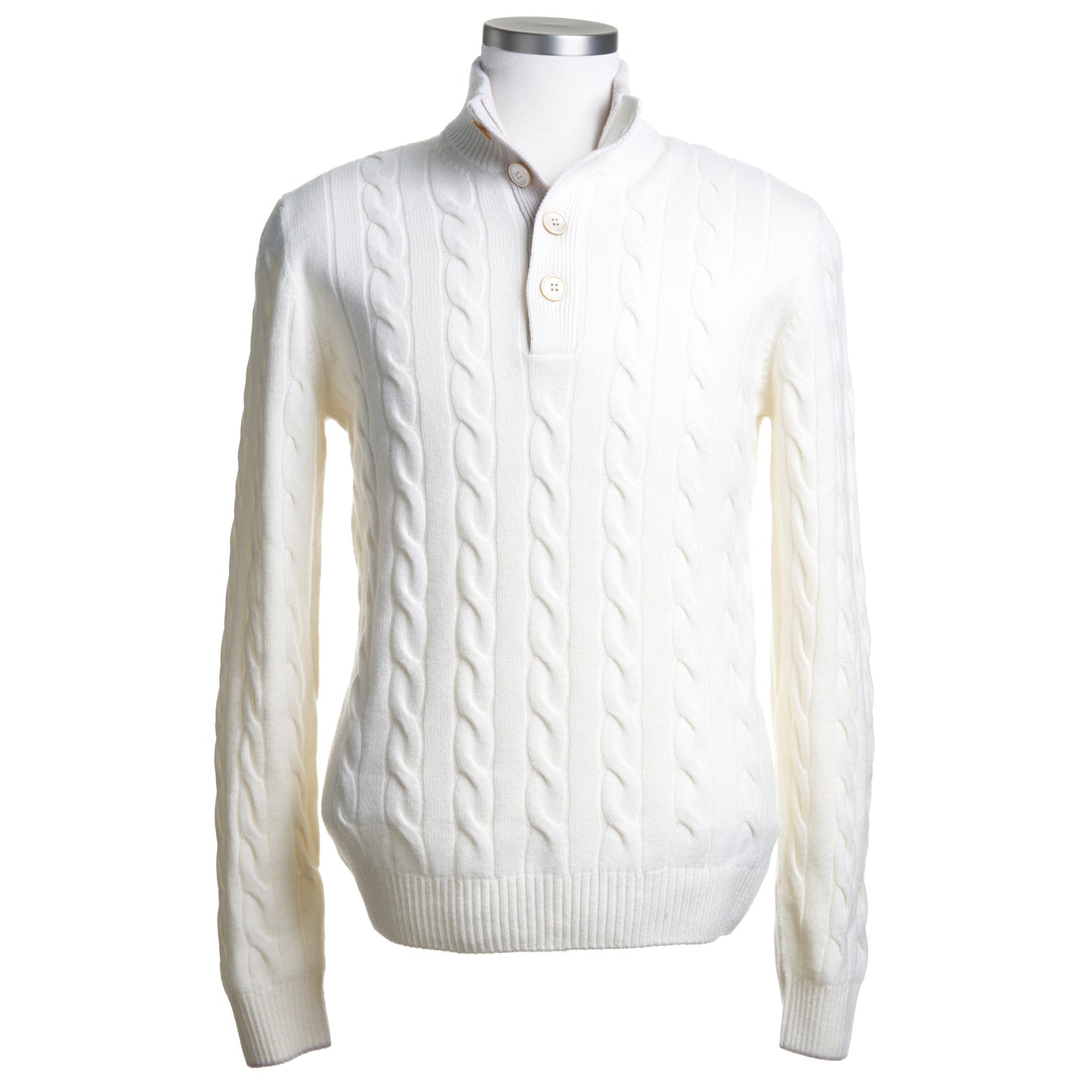 Gran Sasso Wool & Cashmere Ribbed Cable Knit Sweater in Bone