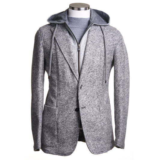 Fradi Chevron Wool & Cotton Flannel Jersey with detachable Hooded Jacket in Light Gray
