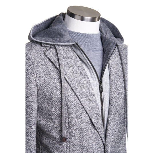 Fradi Chevron Wool & Cotton Flannel Jersey with detachable Hooded Jacket in Light Gray
