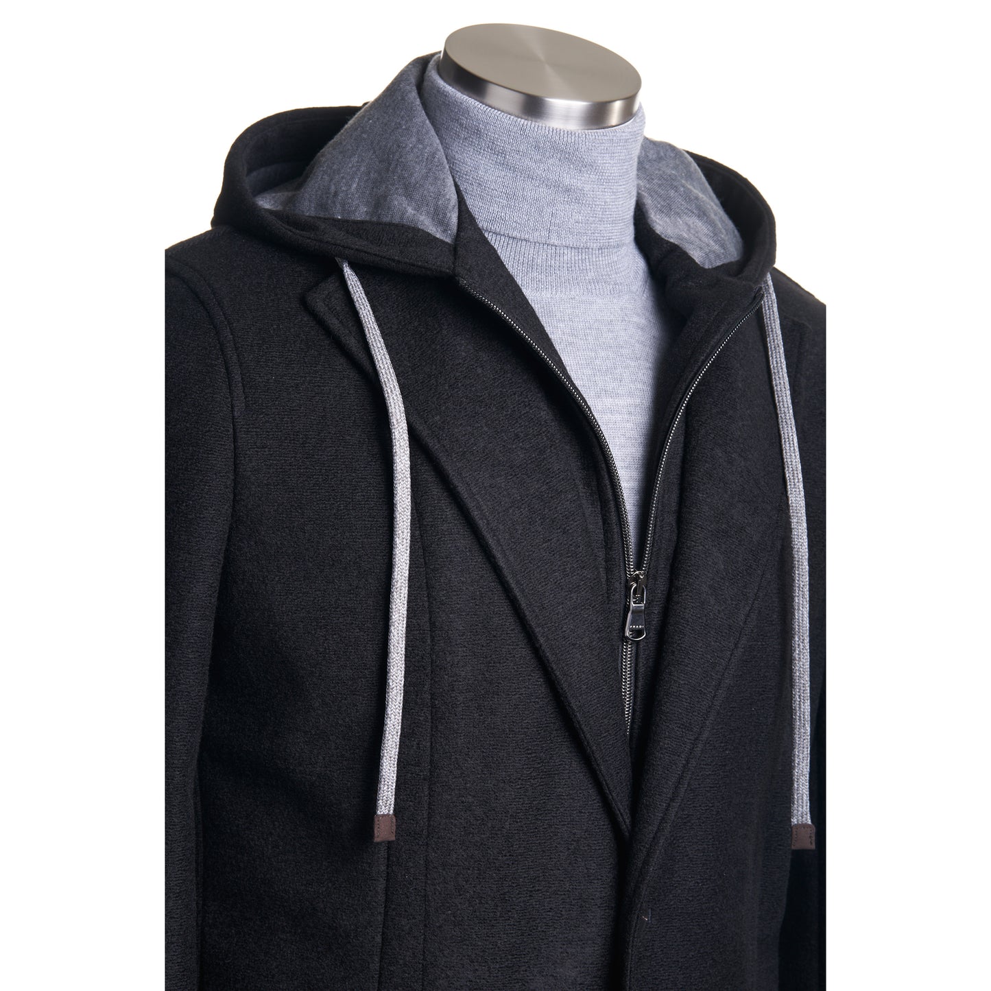 Fradi Wool Flannel Jersey Jacket with removable Hoodie & chest piece in Black