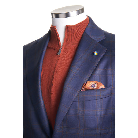 Belvest Sport Jacket in 100% Light Wool in Dark blue and Rust .
