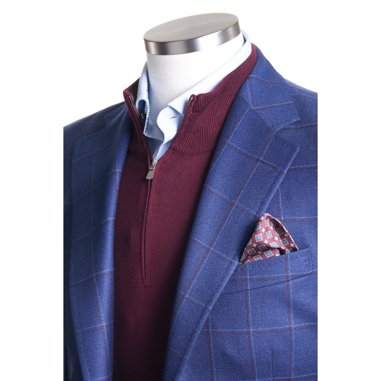Uomo Wool Sport Coat in Royal Blue & Maroon Plaid