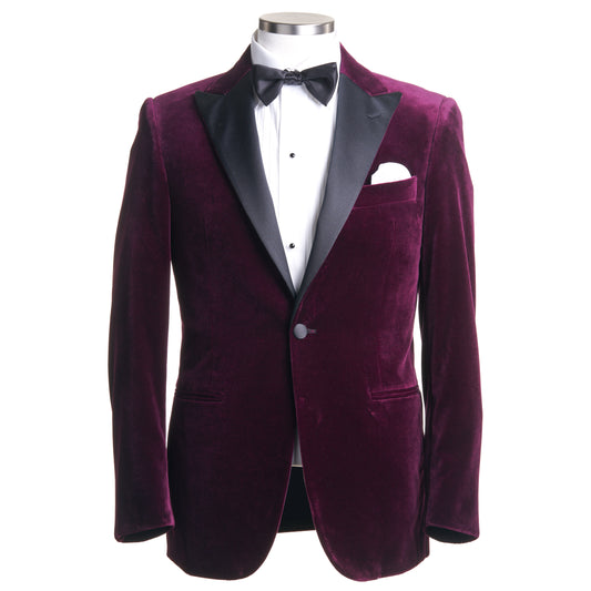 Canali Formal Dinner Jacket  in Cotton Velvet -Maroon