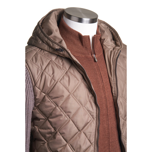 Waterville Diamond Quilt Knitted Hoodie Jacket in Light Mocha