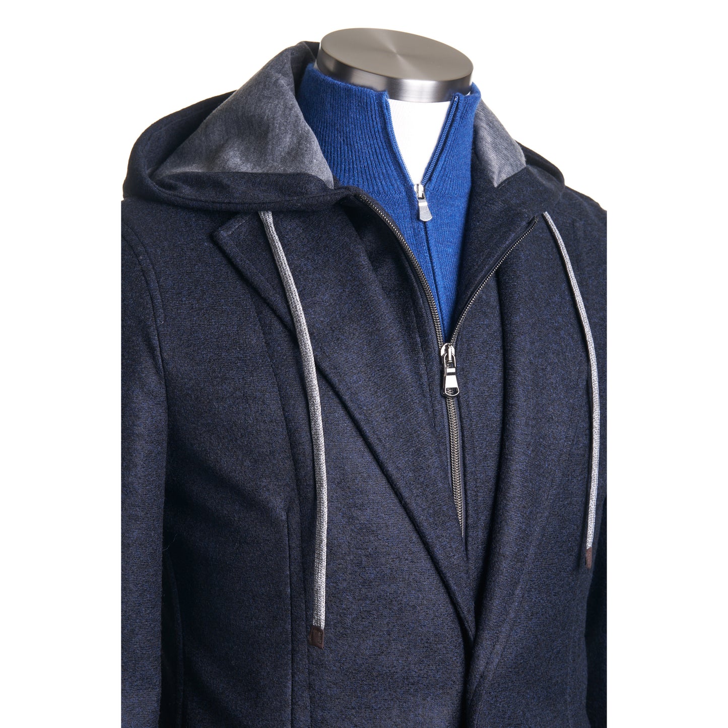 Fradi Wool Flannel Jersey Jacket with Removable Chest Piece in Navy