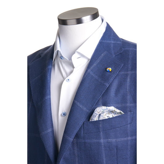 Belvest Sport Coat in Wool Silk & Linen -Blue Plaid