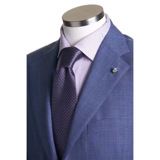 Belvest Super 110 Wool Suit Prince of wales in Mid Blue.