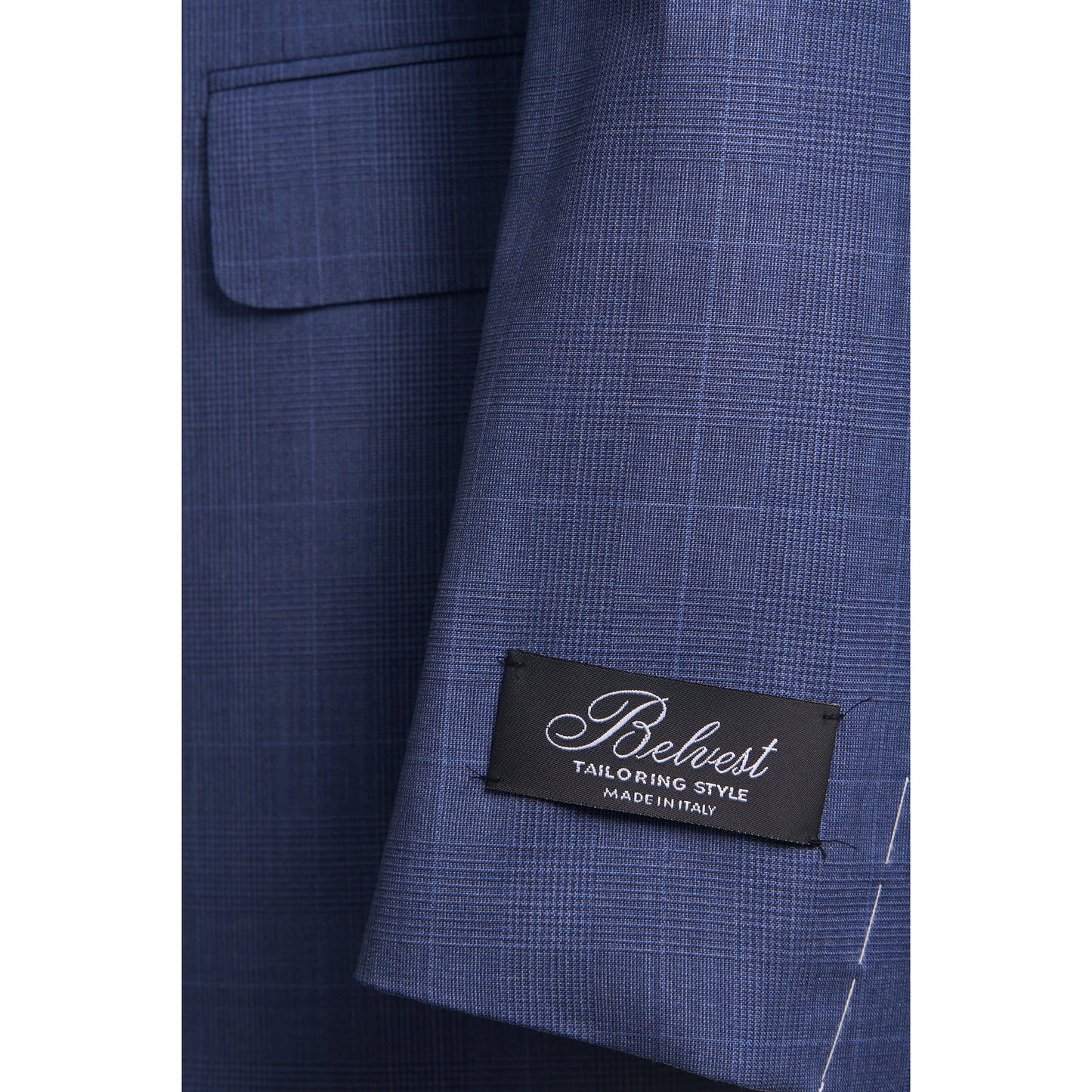 Belvest Super 110 Wool Suit Prince of wales in Mid Blue.