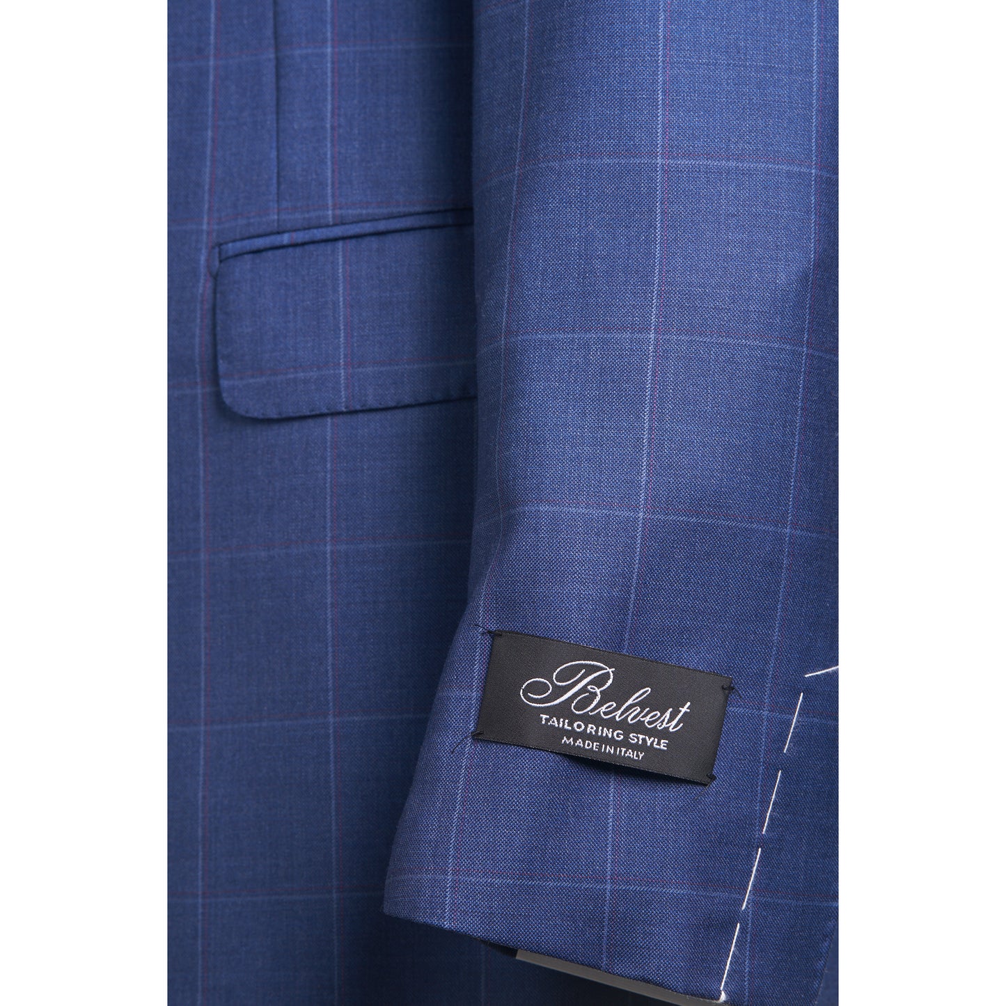 Belvest Super 130 Suit in windowpane pattern -Mid blue & Maroon