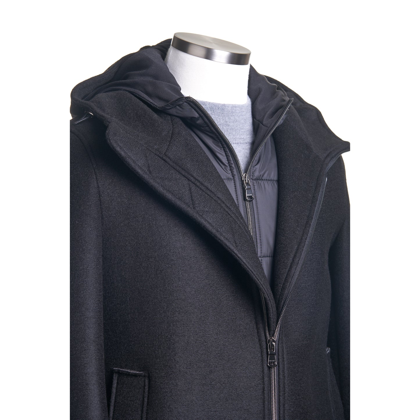Fradi Wool Parka with Removable Hoodie and Chest-Piece in Black