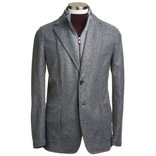 Fradi Wool Flannel Jersey Jacket with Removable Chest Piece in Mid Grey
