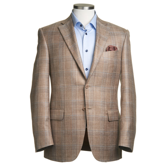 Canali Siena Model Overcheck Sport Coat in Wool, Silk, and Linen – Dark Beige